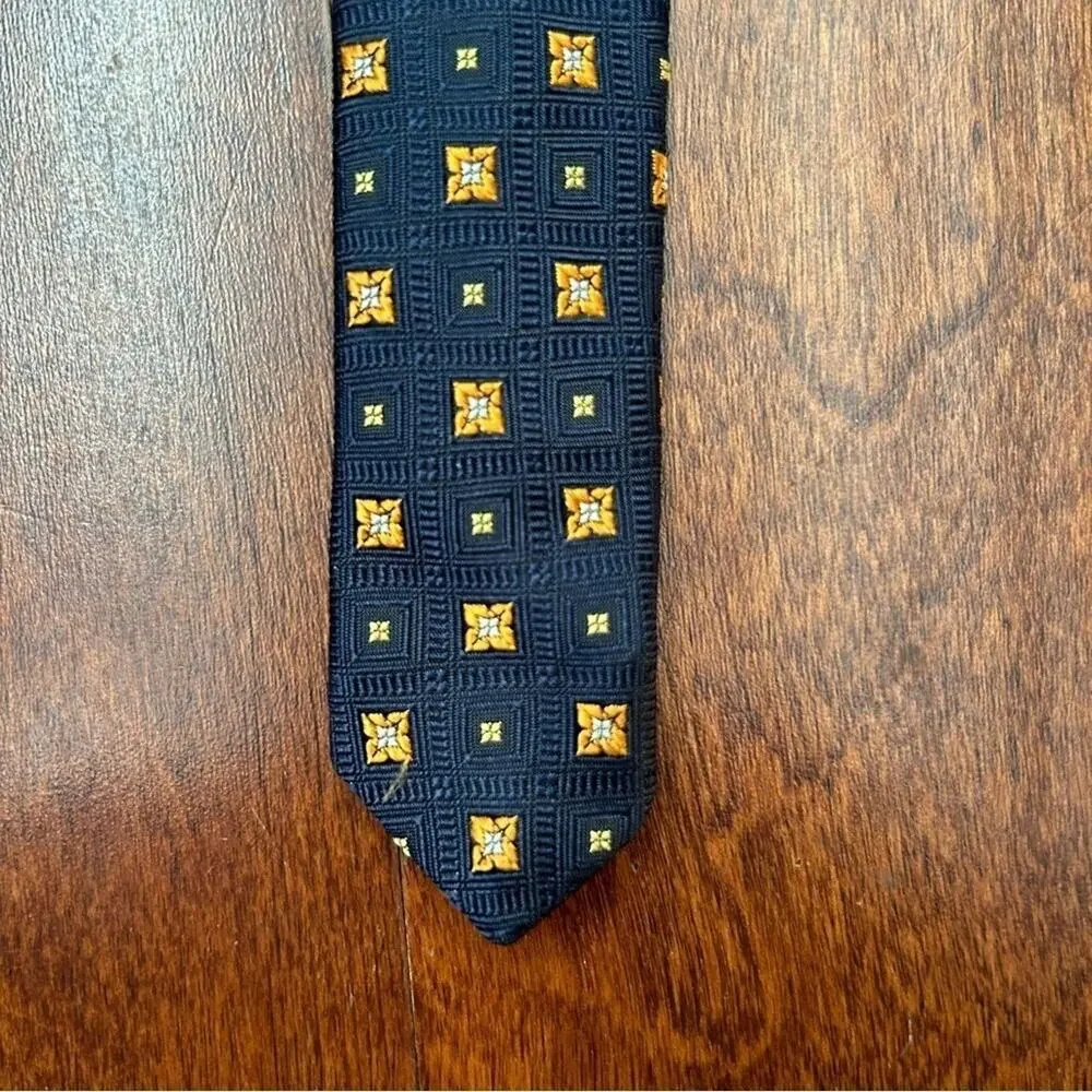 Robert Talbott Carmel Woven 100% Silk Tie, Navy and Orange, Hand Sewn in the USA